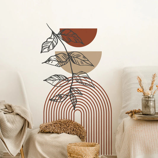 Boho Rainbow Leaves Wall Decal – Large Kids Room Decor