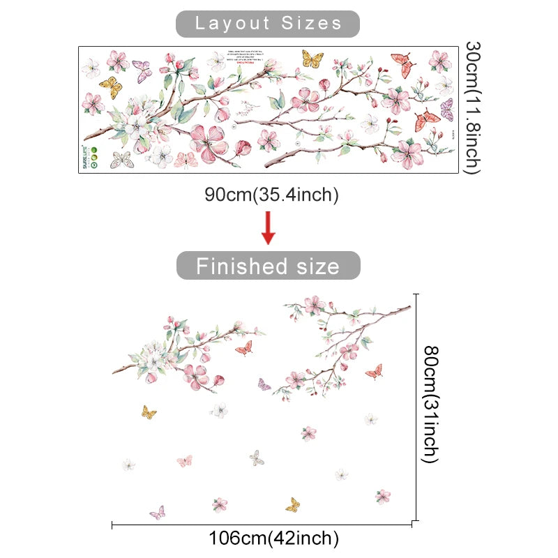 Pink Floral Watercolor Wall Decals for Nursery