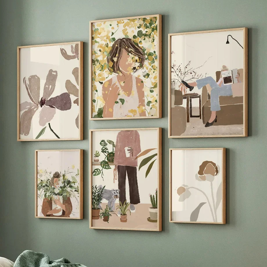 Abstract Girl Flowers Canvas Wall decore – Nordic Living Room Decor