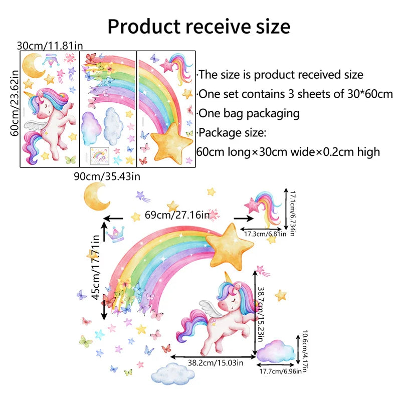 Unicorn & Rainbow Wall Stickers – Girls Kids Room Decor
