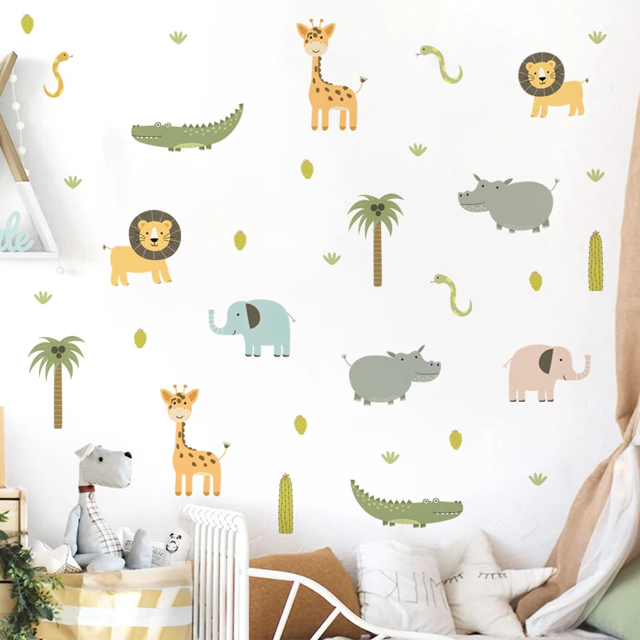 Watercolor Safari Animal Wall Decals for Kids Room