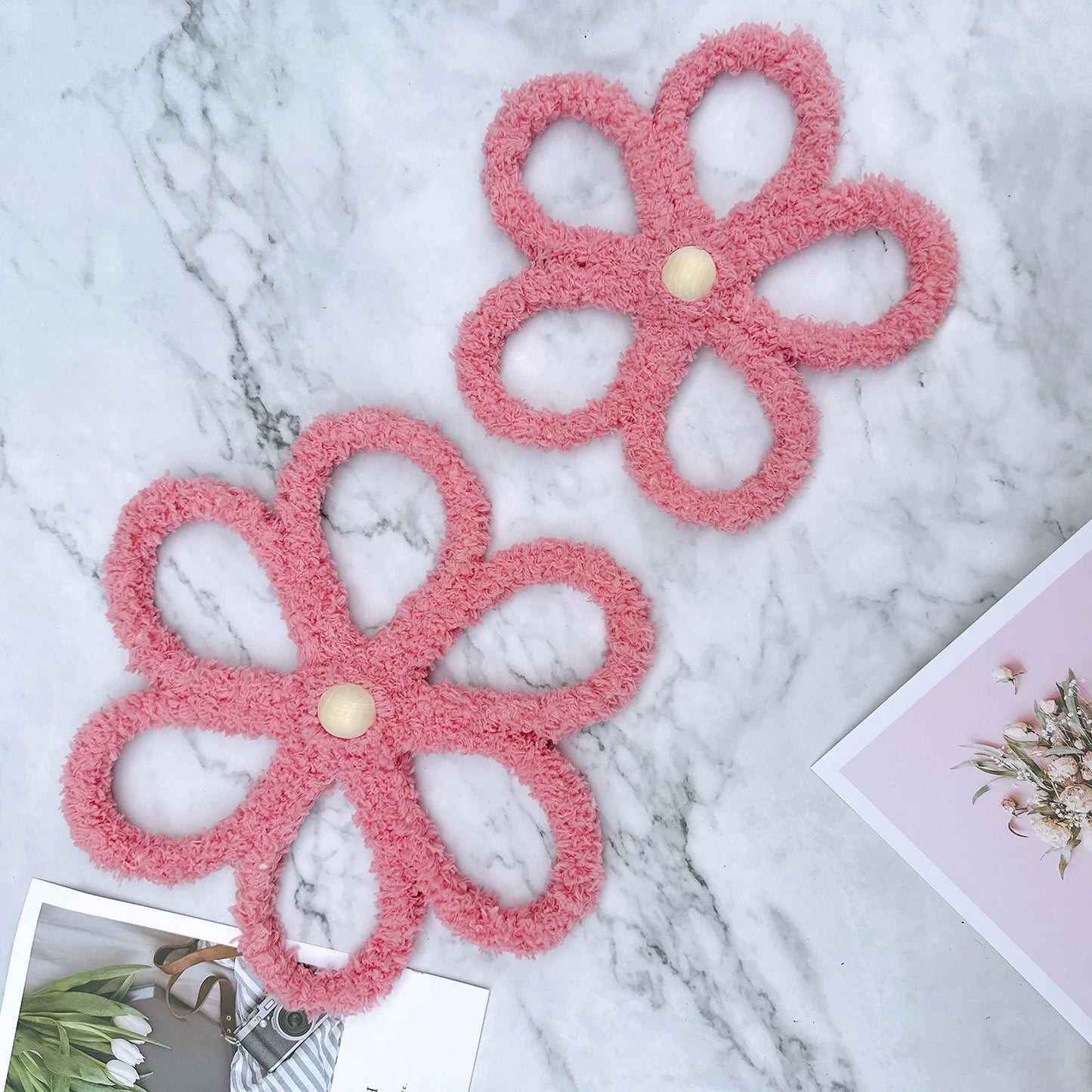 Bohemian Macrame Daisy Wall Decor Set – Handmade Nursery & Kids Room Hanging