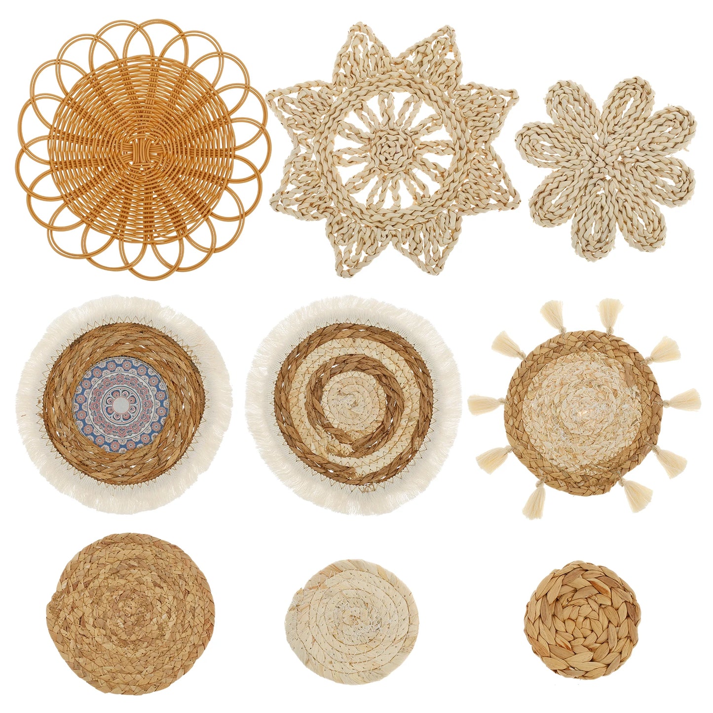 9-Piece Handwoven Wall Basket Set – Natural Wall Art Decor