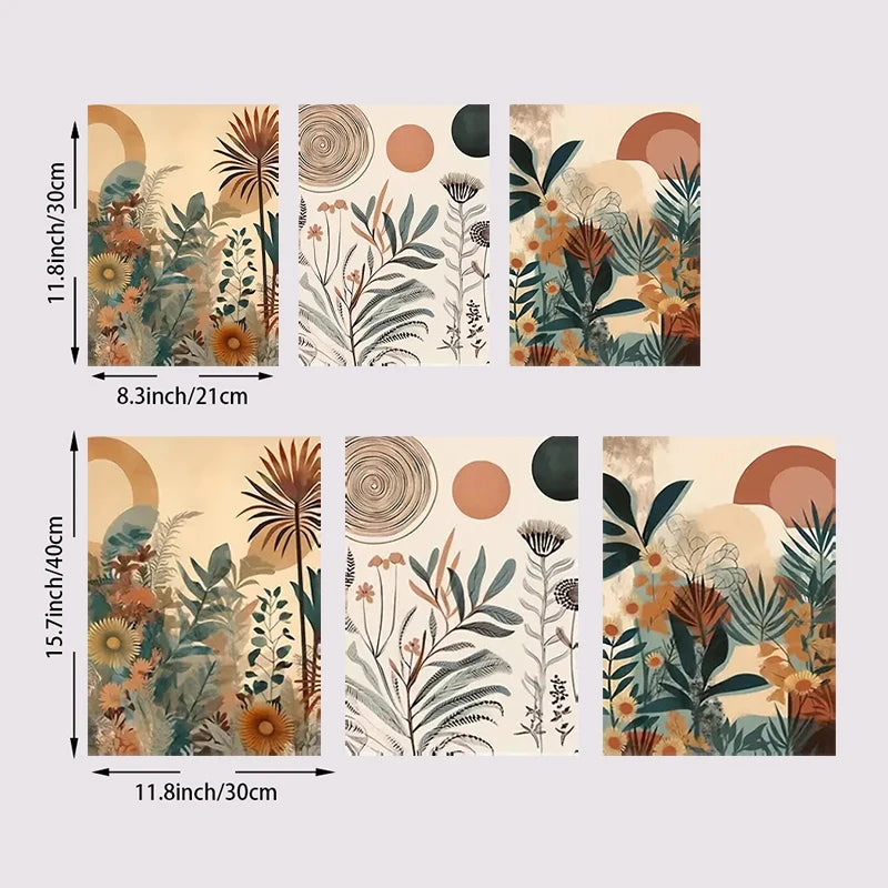 3-Piece Boho Floral Canvas Wall Art – Mid Century Modern Posters