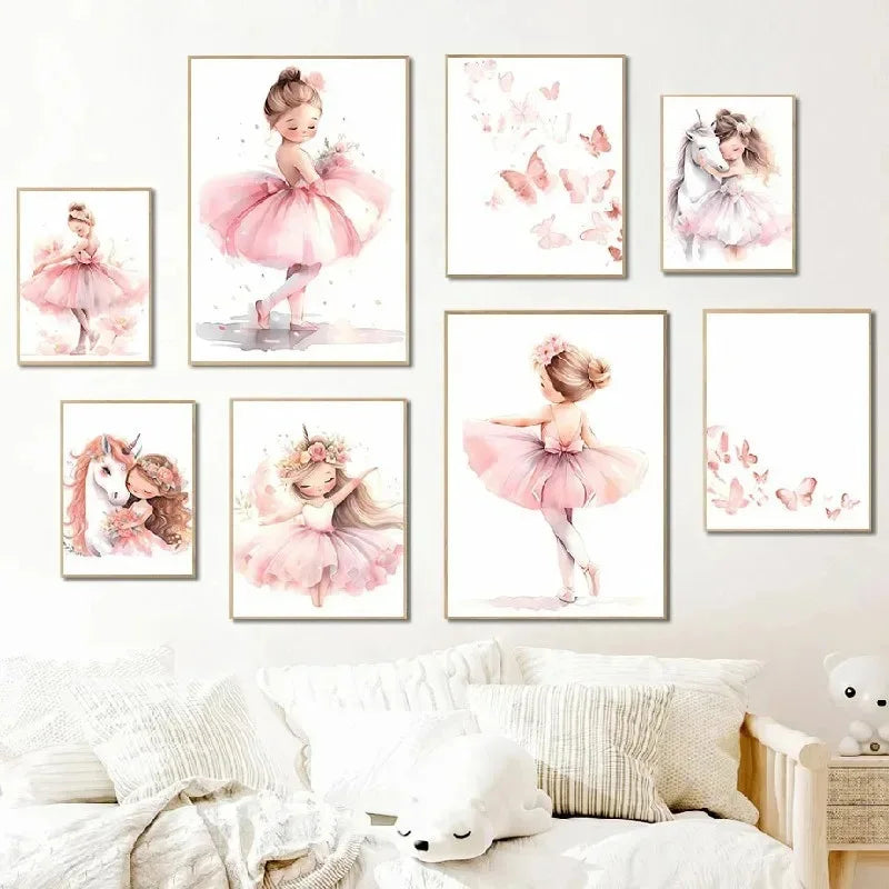 Pink Ballerina Unicorn Wall Art – Girls Nursery Canvas Print