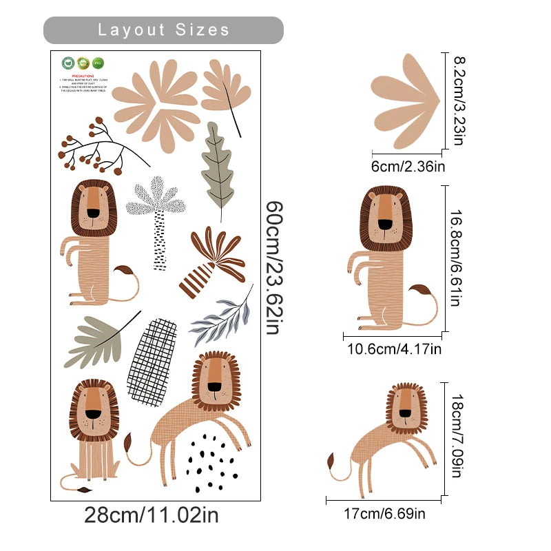 Cute Safari Animal Wall Decals for Kids Room