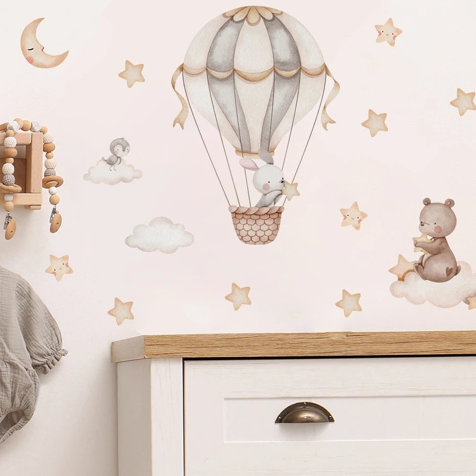 Cartoon Hot Air Balloon Animal Wall Stickers