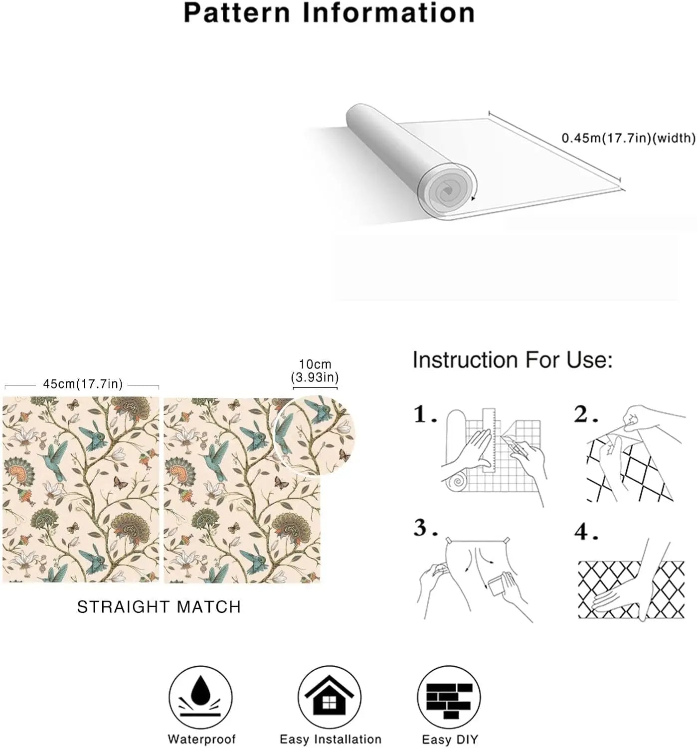 Bird & Floral Peel-and-Stick Wallpaper – Removable Decorative Contact Paper