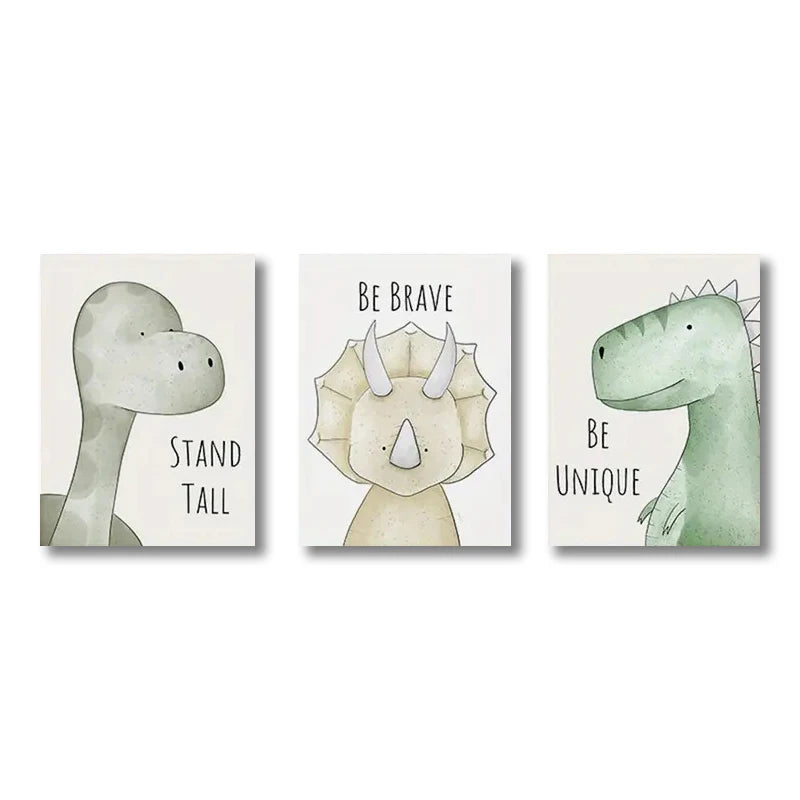3-Piece Dinosaur Wall Art Set – T-Rex Canvas Posters for Kids Room Décor