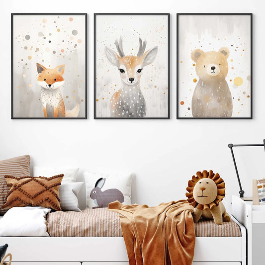 3-Piece Woodland Animal Wall Art Set – Gender Neutral Nursery Prints