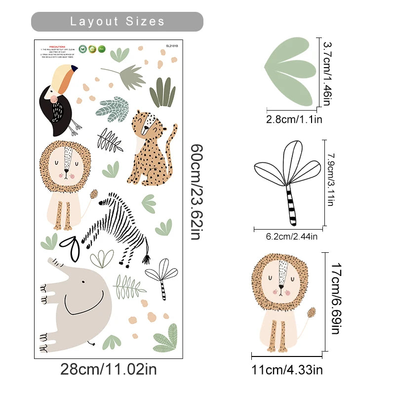 Cute Safari Animal Wall Decals for Kids Room