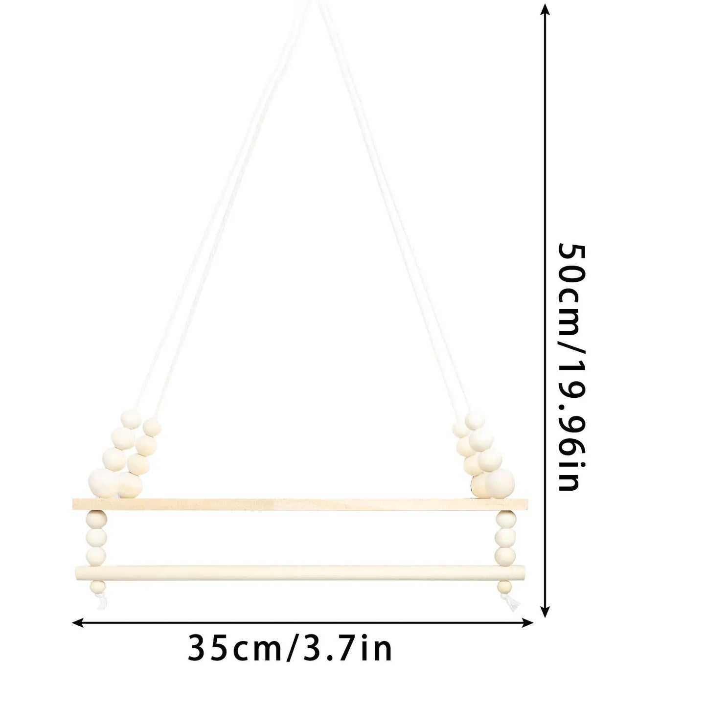 Hanging Wooden Wall Shelf with Beaded Design – Boho Rope Floating Display Shelf