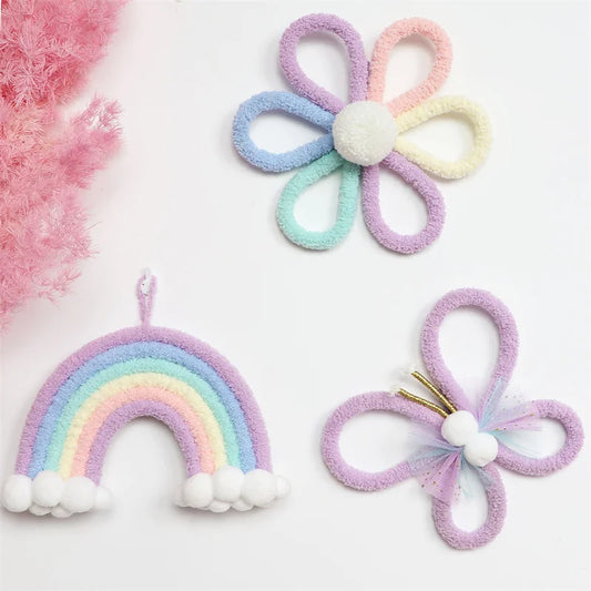 Boho Woven Daisy Rainbow & Butterfly Wall Decor – Nursery Hanging Ornament