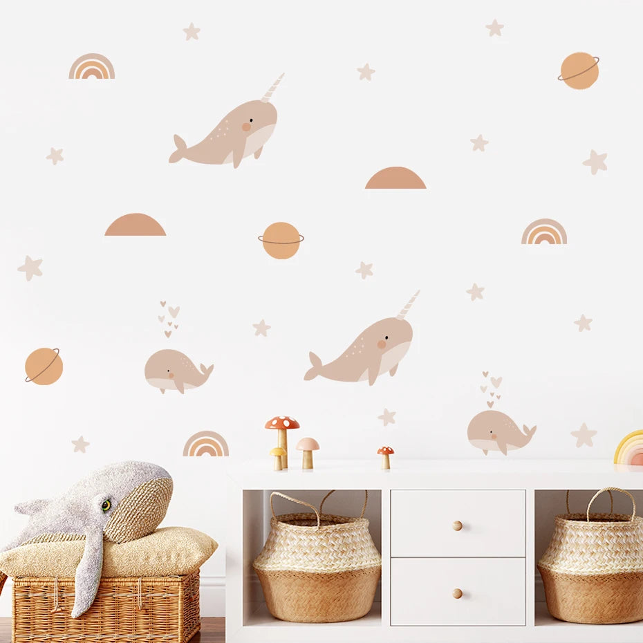 Boho Watercolor Planet Wall Decals for Kids Room