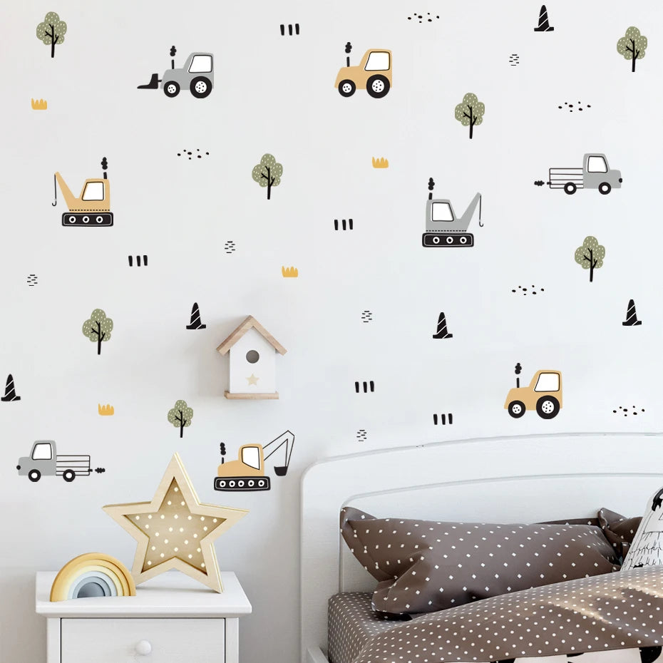 Watercolor Construction Vehicle Wall Decals for Boys Room