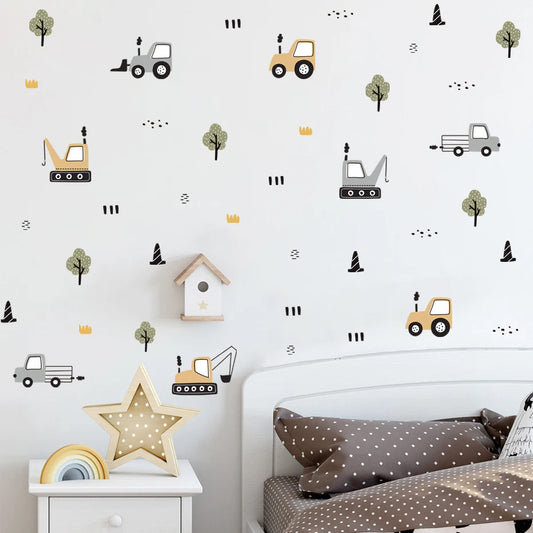 Watercolor Construction Vehicle Wall Decals for Boys Room