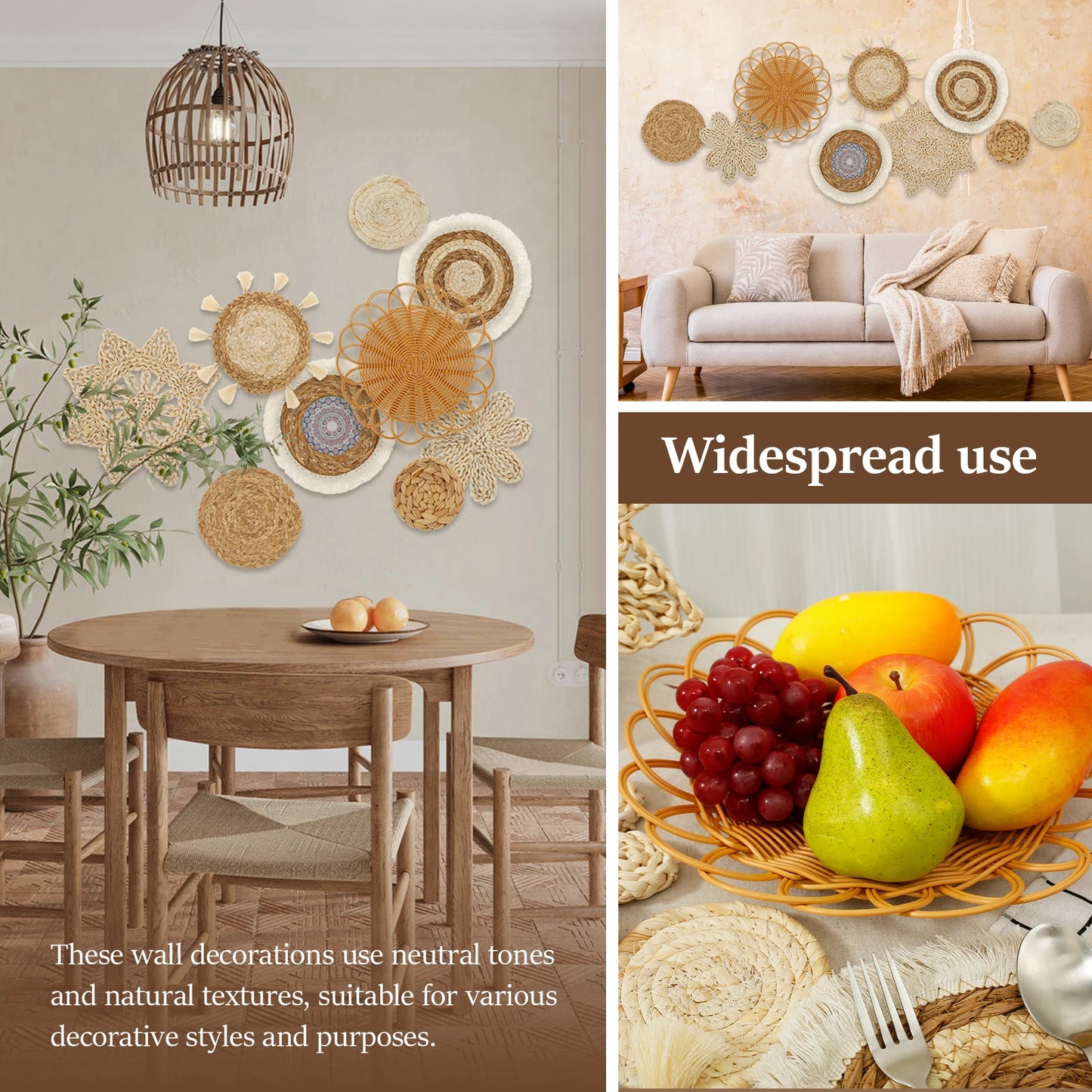 9-Piece Handwoven Wall Basket Set – Natural Wall Art Decor