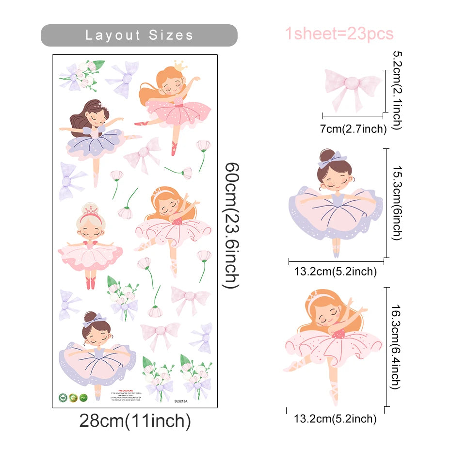 Fairy Ballet Dancer Wall Stickers for Girls Room