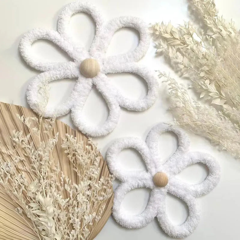 Bohemian Macrame Daisy Wall Decor Set – Handmade Nursery & Kids Room Hanging