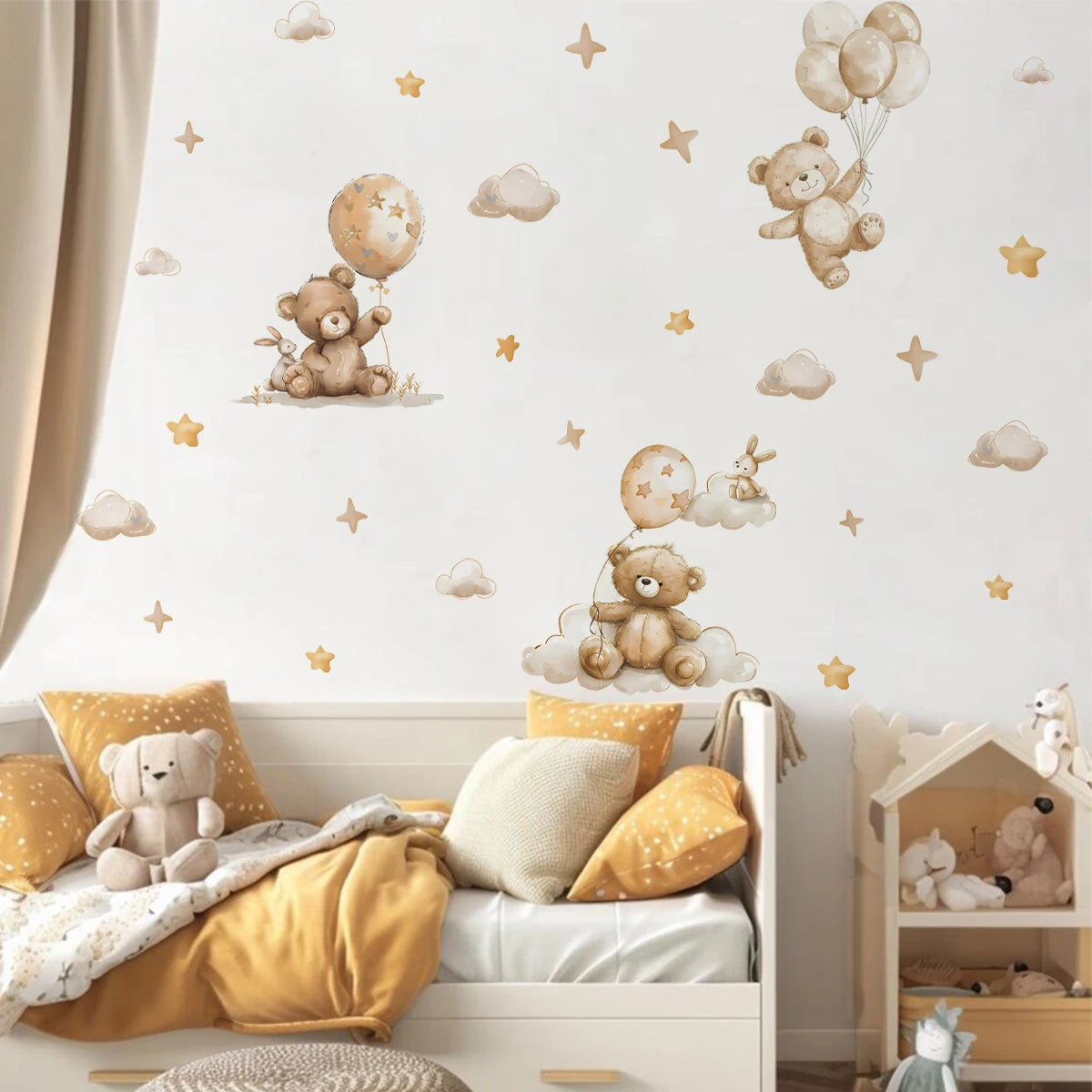 Watercolor Bear & Rabbit Balloon Wall Decals