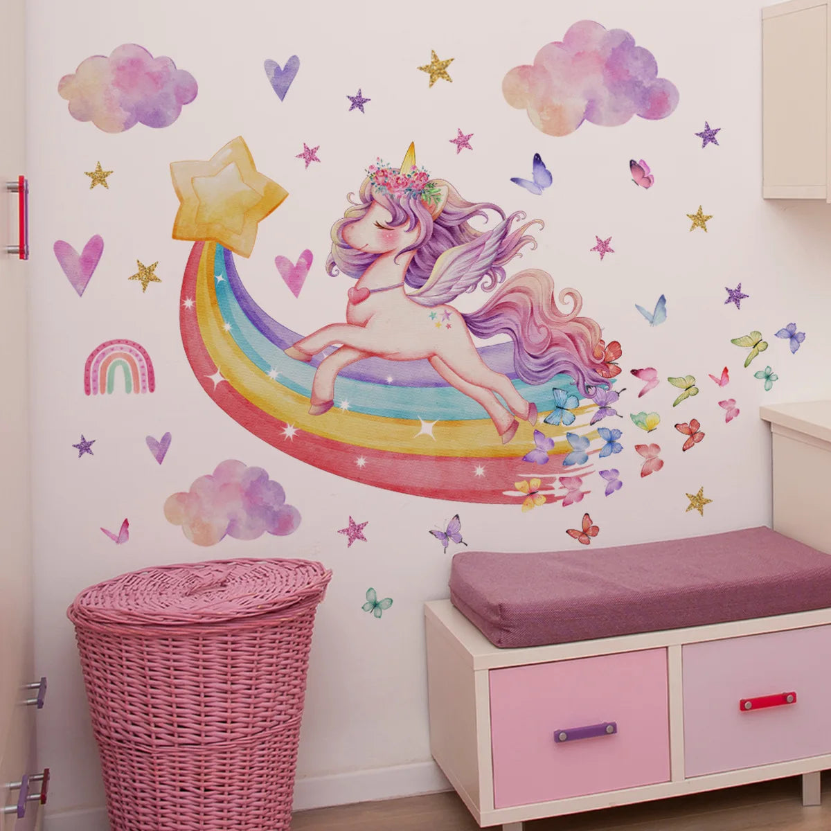 Unicorn & Rainbow Wall Stickers – Girls Kids Room Decor