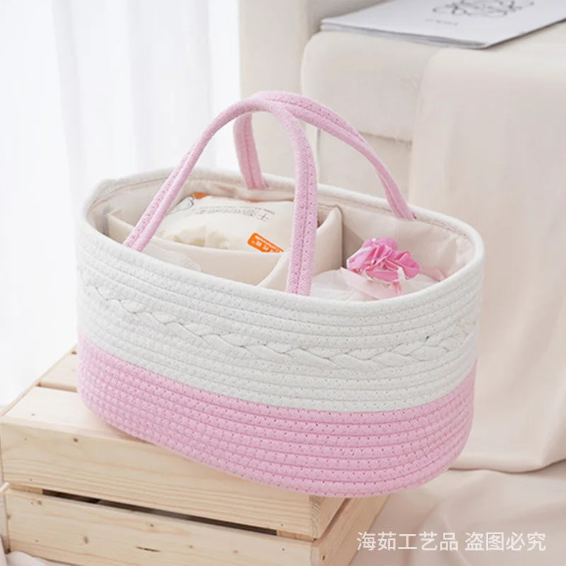 Multifunctional Baby Storage Basket – Cotton Rope Organizer for Diapers & Bottles