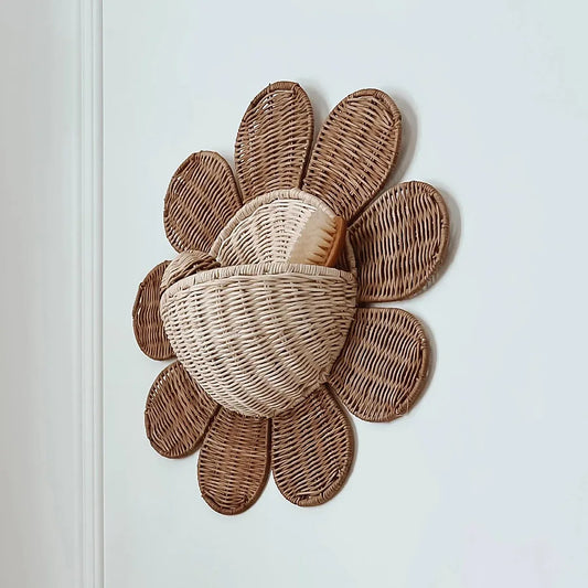 Nordic Rattan Sunflower Wall Basket – Handmade Boho Storage & Wall Décor