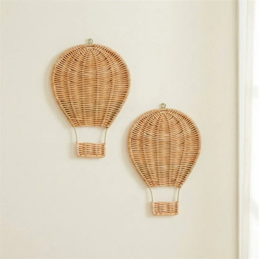 Handwoven Rattan Hot Air Balloon Wall Décor – Boho Nursery Hanging Ornament