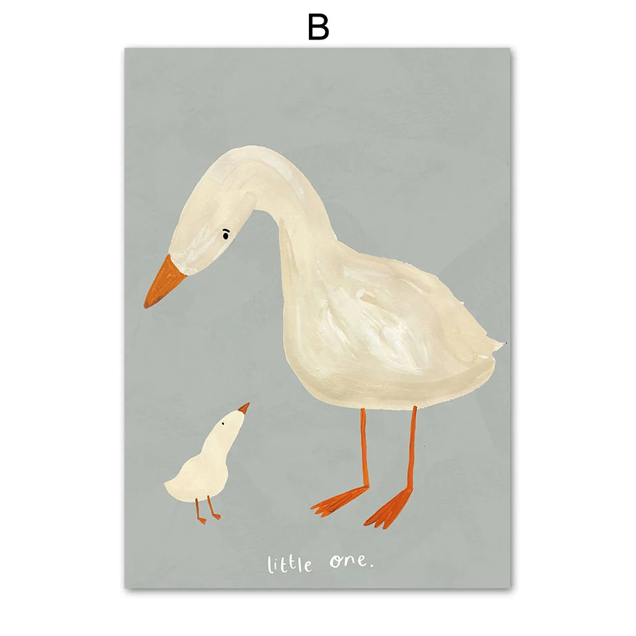 Boho Animal Nursery Wall Art – Rabbit, Mouse & Goose Canvas Posters