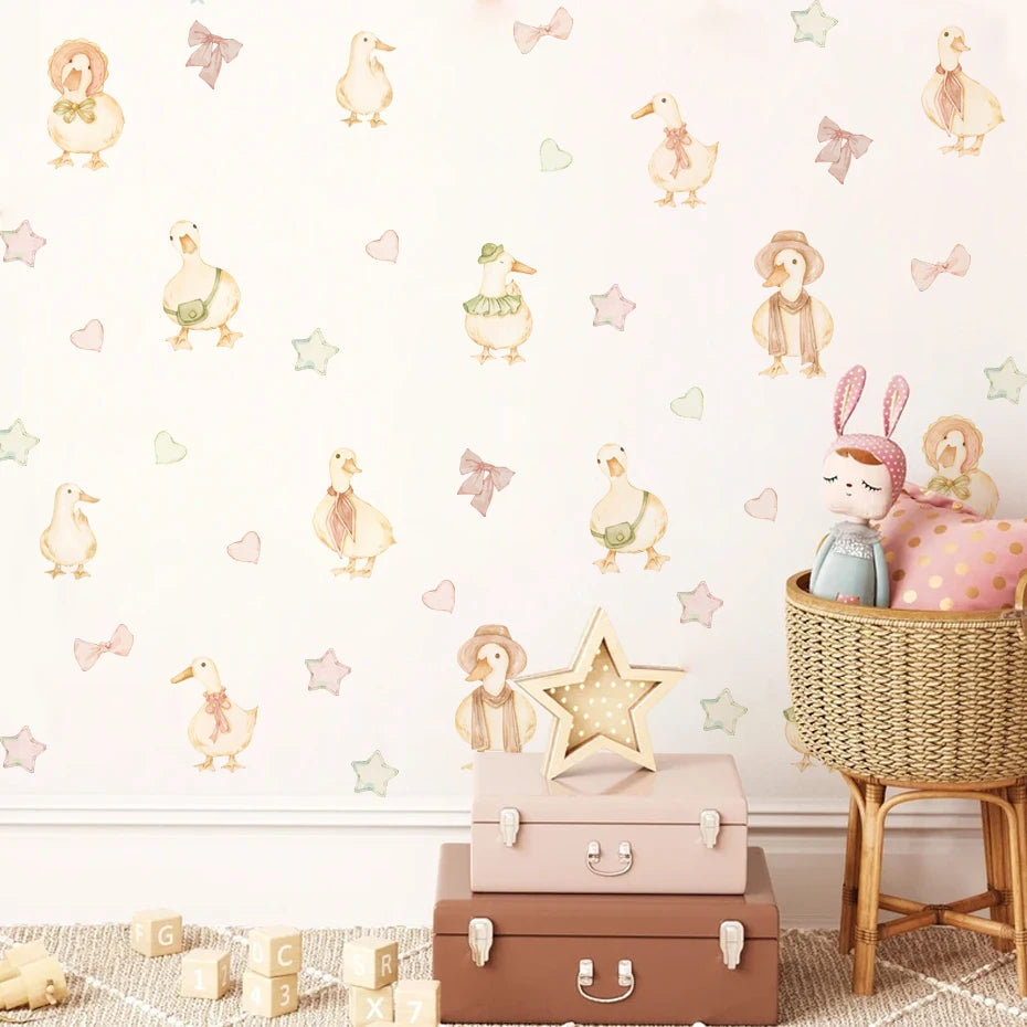 Watercolor Duck & Stars Wall Decals for Nursery