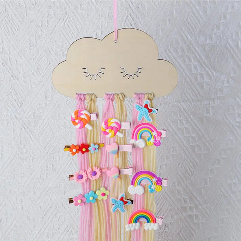 Nordic Wooden Cloud Hair Clip Holder – Kids Hair Accessories Wall Organizer