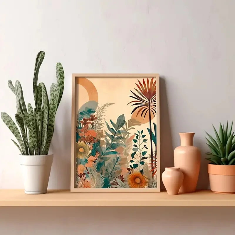 3-Piece Boho Floral Canvas Wall Art – Mid Century Modern Posters