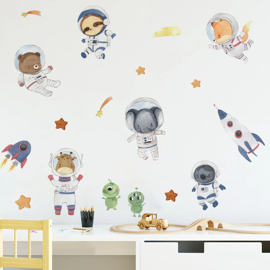 Space Animal Astronaut Wall Decals for Kids Room