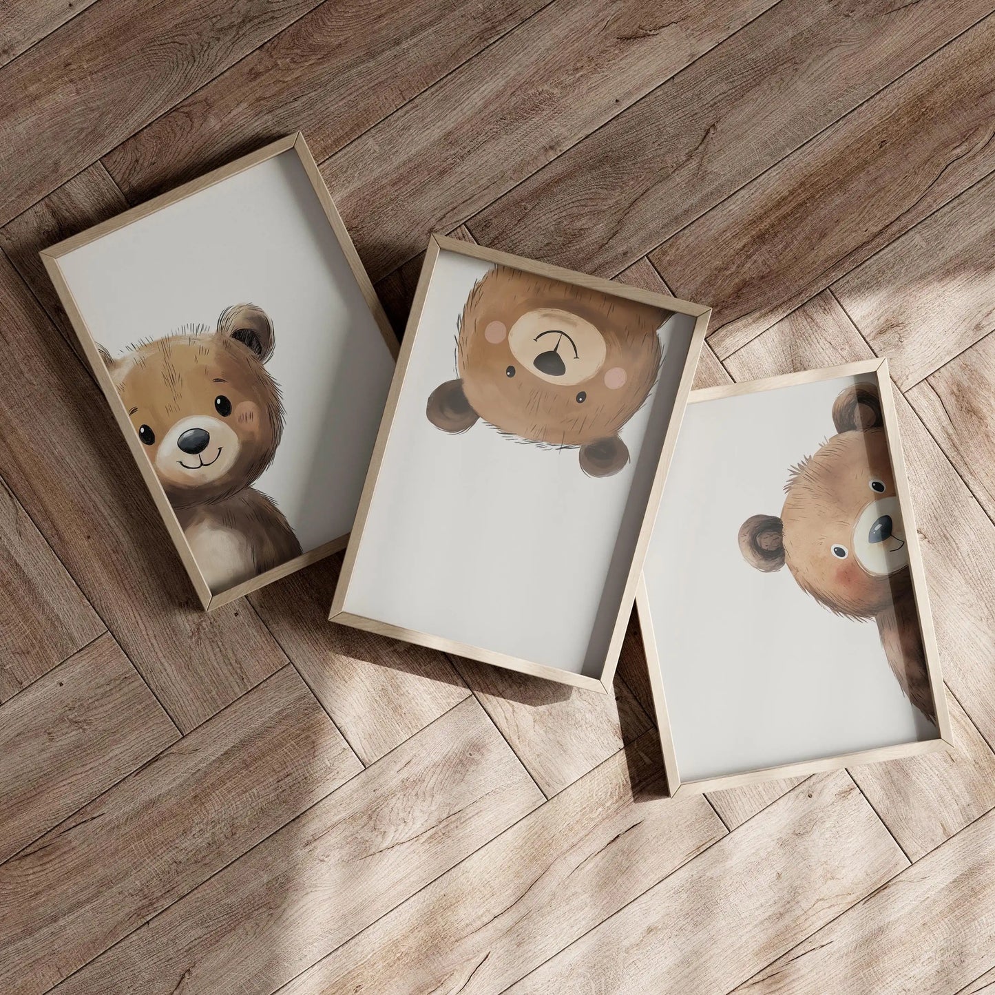 3-Piece Peeking Bear Nursery Wall Art Set – Woodland Animal Prints