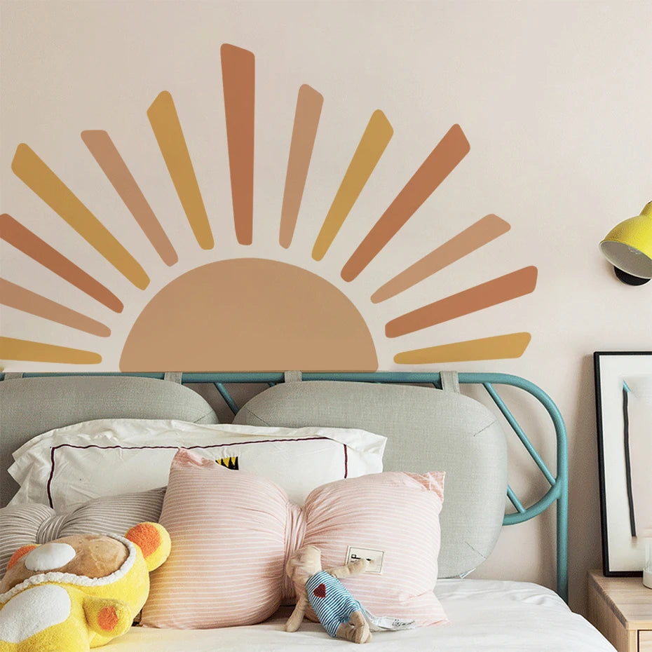 Boho Watercolor Sun Wall Decals for Kids Room