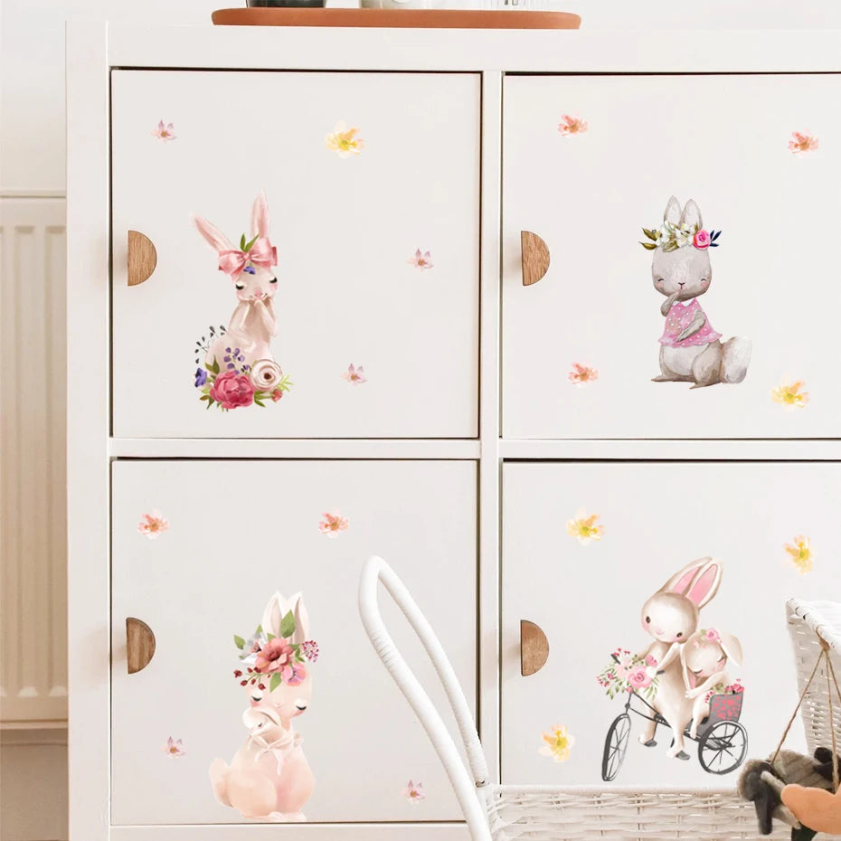 Cute Mum & Baby Bunny Wall Decal – Pink Nursery Decor