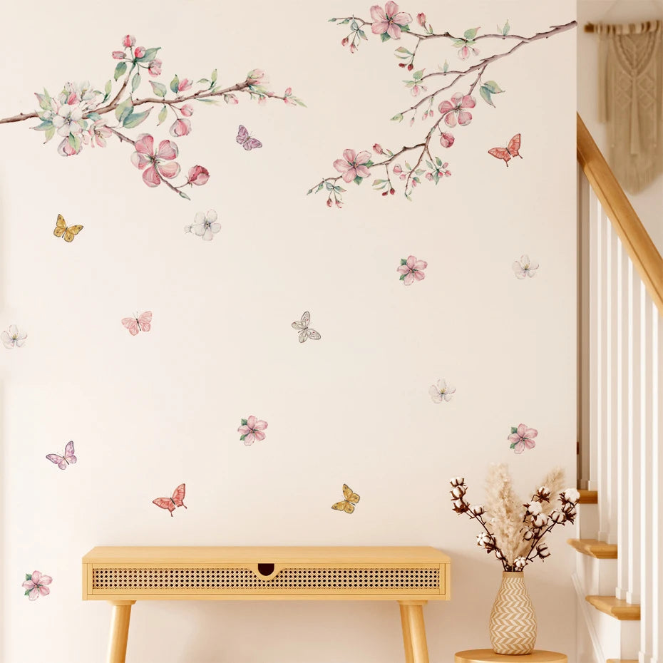 Pink Floral Watercolor Wall Decals for Nursery