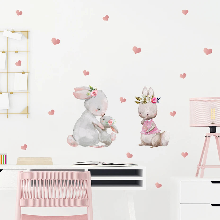 Cute Mum & Baby Bunny Wall Decal – Pink Nursery Decor