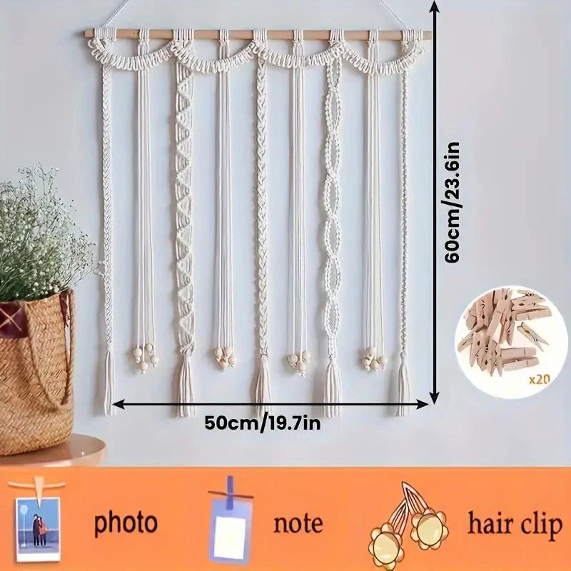 Handmade Photo Display Wall decor – Tassel Decor with 20 Wooden Clips
