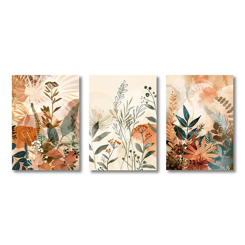 3-Piece Floral Abstract Canvas Wall Art Set – Modern Botanical Prints