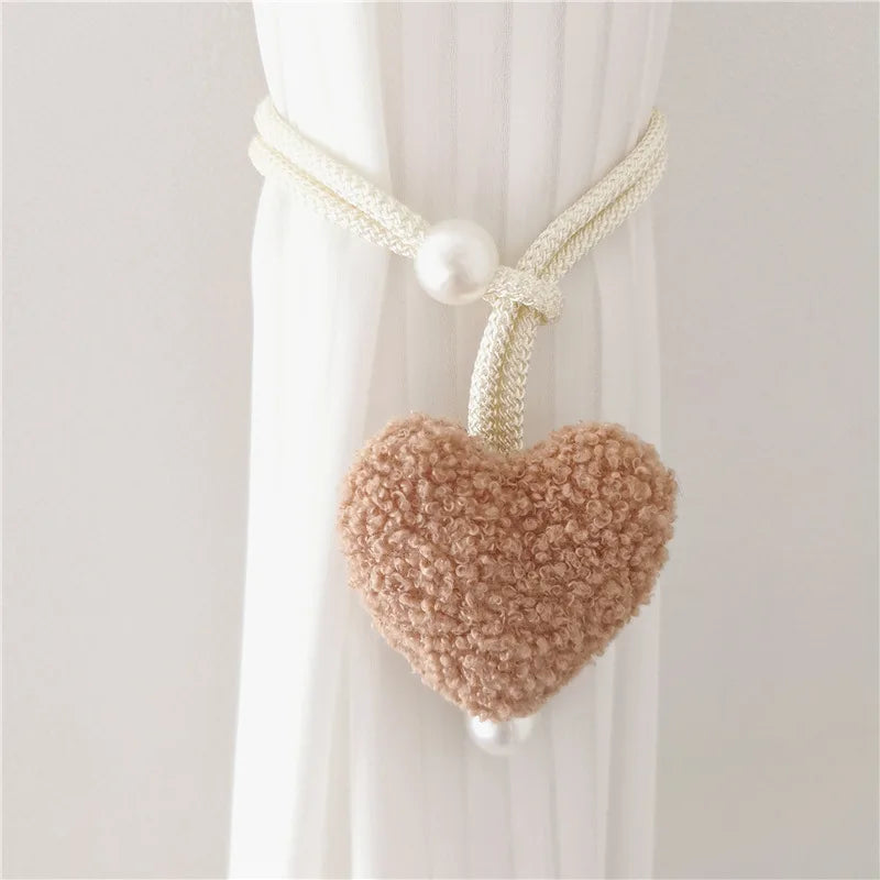 Plush Heart Curtain Tieback with Beads – Cute Kids Room Curtain Holder