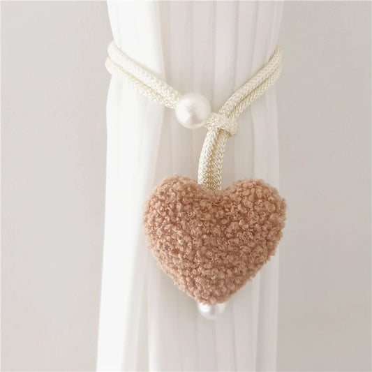 Plush Heart Curtain Tieback with Beads – Cute Kids Room Curtain Holder