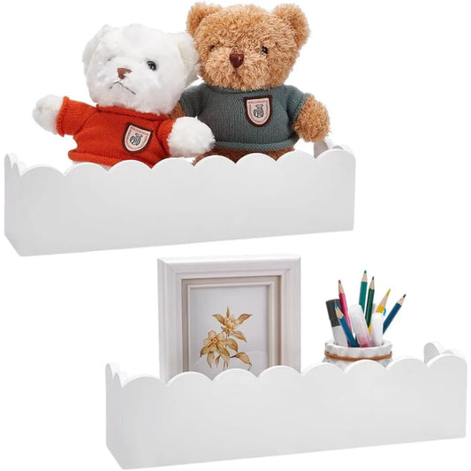 2-Piece White Scalloped Floating Shelves – Wooden Wall Display Set wall decore