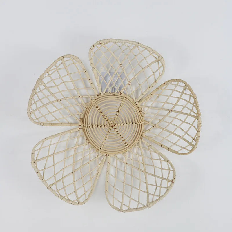 Nordic Rattan Daisy Wall Décor – Handmade Boho Woven Flower Ornament