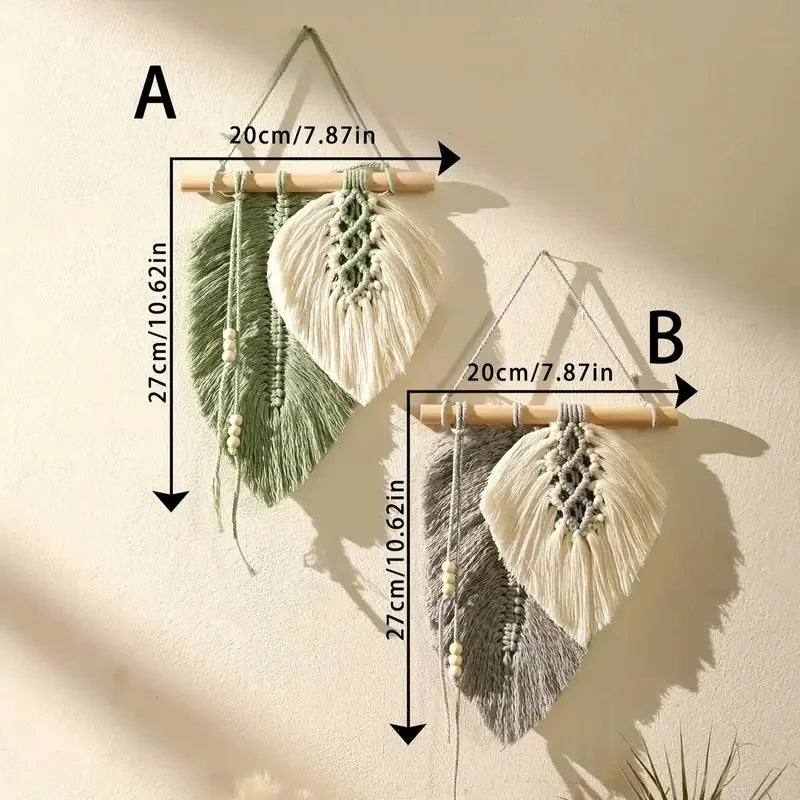 Handmade Macrame Leaf Wall Hanging – Boho Woven Tapestry Wall Art