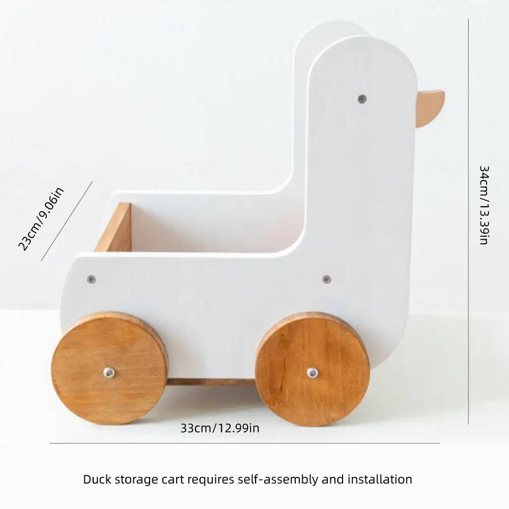 Wooden Animal Storage Cart – Cute Duck & Chick Organizer for Kids Room Decor