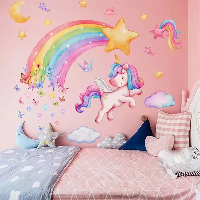 Unicorn & Rainbow Wall Stickers – Girls Kids Room Decor