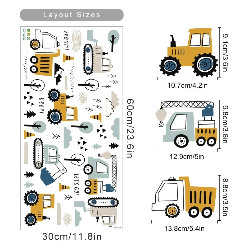 Construction Vehicle Height Growth Chart Wall Decal