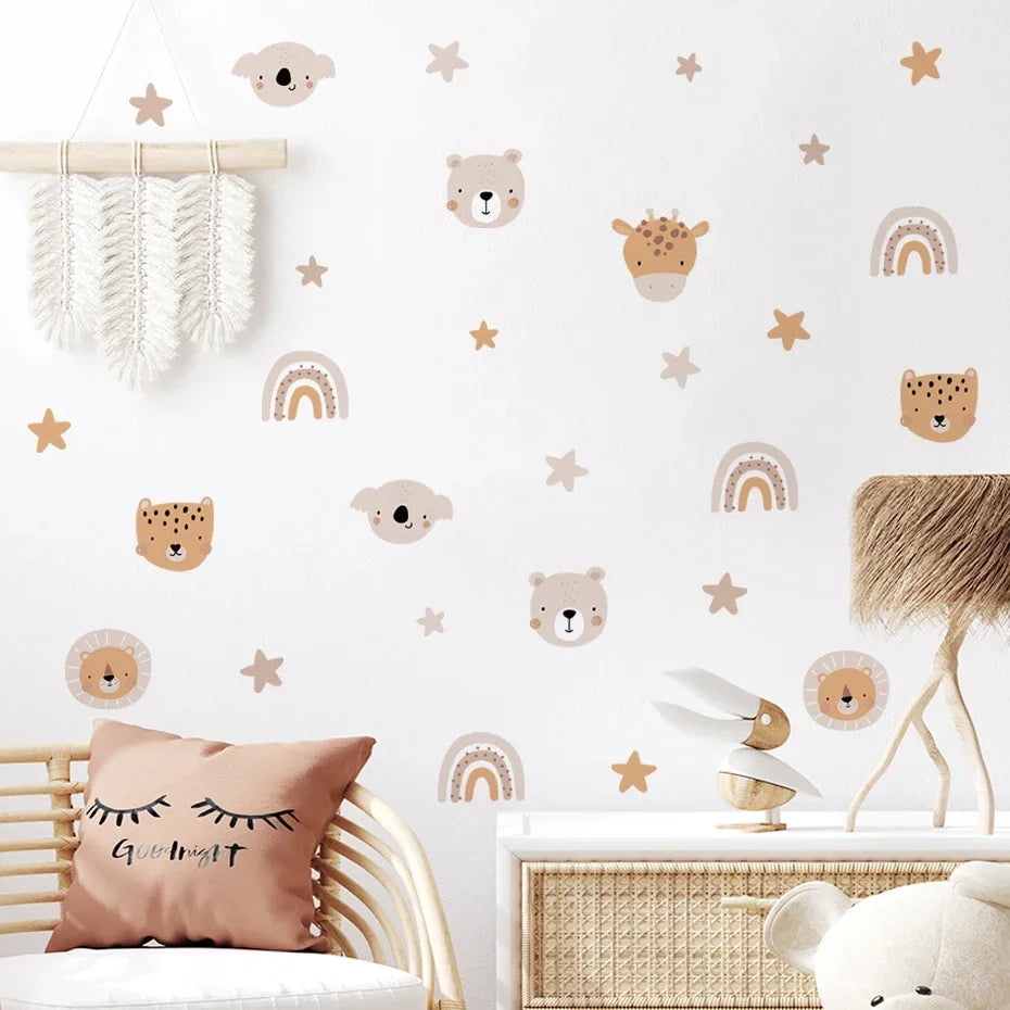 “Boho Rainbow Bear Wall Decal – Cute Kids Room Decor”