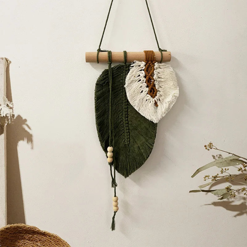 Handmade Macrame Leaf Wall Hanging – Boho Woven Tapestry Wall Art
